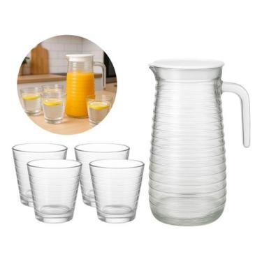 Imagem de Jogo 1 Jarra Com Tampa 800ml Vidro 4 Copo Resistente 220ml - Dona Laur