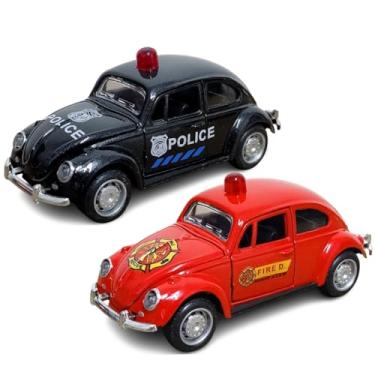 Imagem de 2 Fuscas de Ferro Polícia e Bombeiro Carrinho Abre Portas