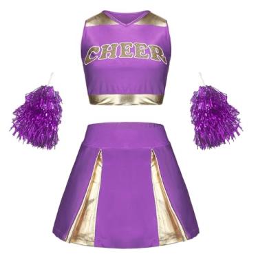 Imagem de GRAJTCIN Cheerleader Costume for Women Cheer Uniform Schoolgirl Cheerleading Outfit Halloween Party Crop Top Dress (M, Purple)