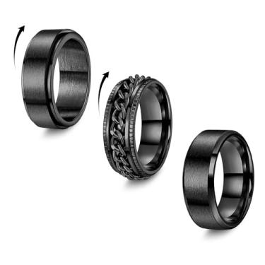 Imagem de Vegolita 3 peças 8 mm anel de aço inoxidável para homens mulheres simples noivado casamento compromisso anel giratório ansiedade legal tamanho 6-13, Aço inoxidável, Sem Pedra Preciosa