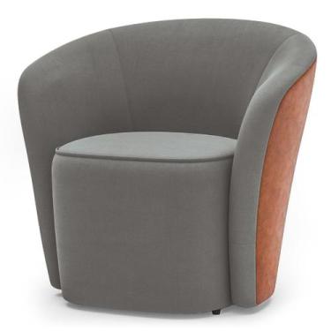 Imagem de Poltrona Sala Orgânica Petit Decorativa Veludo Couro Marrom - BRUMAGE,