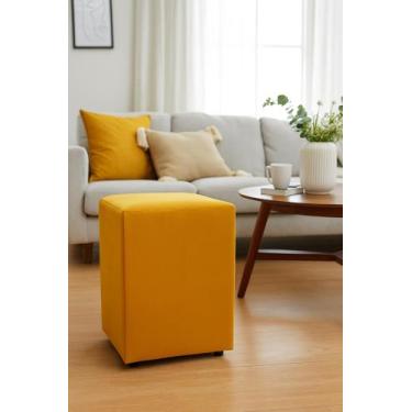 Imagem de Puff Decorativo Cubo Banqueta Tecido Macio Madeira Cores - DW Confecçõ