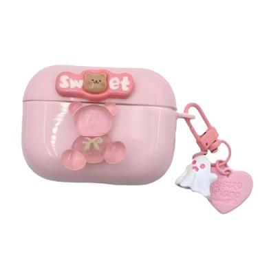Imagem de ICEELEC Capa compatível com AirPods 4, linda capa protetora 3D Bear AirPods 4ª geração com chaveiro de amor para meninas e mulheres, capa de fone de ouvido à prova de choque para AirPods 4ª geração