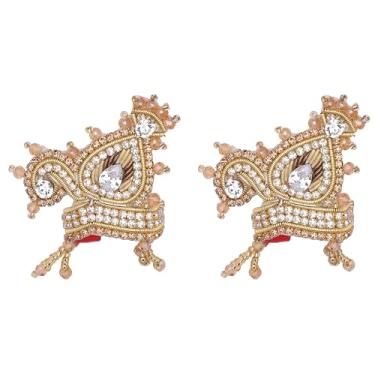 Imagem de Conjunto de 2 designers Ladoo gopal Mukut para Laddu Gopal Devi Maa Radha Krishna Ganesha Deusa Indiana Deusa Sringar Joias para Deus Idol Estátua Janmashtami (Tamanho ídolo: -2) (Dourado, Branco)