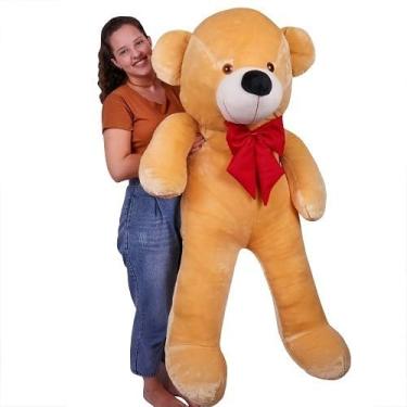 Imagem de Urso de Pelúcia Gigante com Laço, 110 cm, Teddy Bear (Doce de Leite com Laço Vermelho)