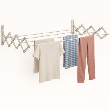 Imagem de Varal Sanfonado Dobrável Retrátil Compacto 80cm Parede Apartamento Lav