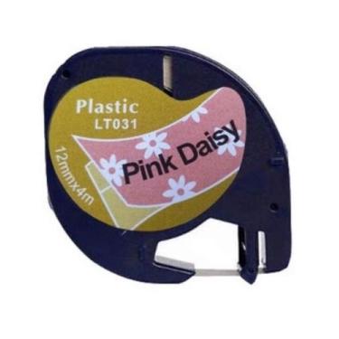 Imagem de Fita Compatível Dymo Letratag LT031 Rosa Margarida Branca Letra Preta 