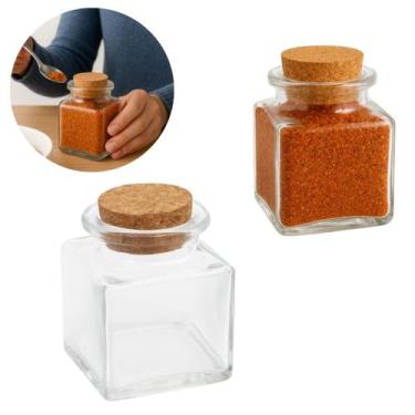 Imagem de Porta Condimento Tempero Quadrado de Vidro 50 ml C/ Rolha - Freecom