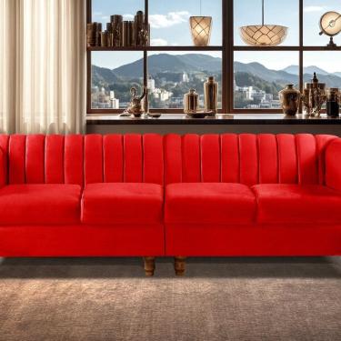 Imagem de Sofá 4 Lugares Decoração Retrô Clássico Realeza Chesterfield Vermelho