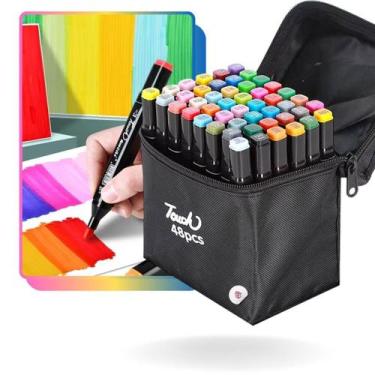 Imagem de Kit Caneta Marcador Permanente Colorida Ponta Dupla Com Estojo Bolsa D