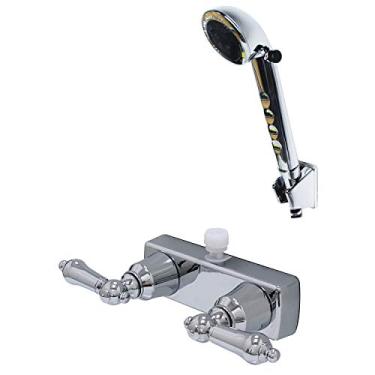 Imagem de Laguna Brass 3221CP/4120CP RV/Motorhome, válvula de torneira de duas manoplas não metálica, com conjunto de chuveiro manual, acabamento cromado