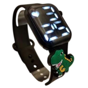 Imagem de Relógio Digital Infantil com Dinossauro  Pulseira Preta e Visor LED - 