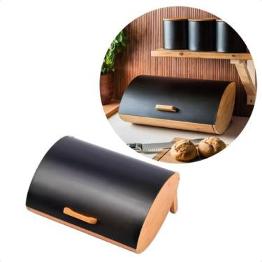 Imagem de Porta Pão De Forma Panetones Bolo Bambu Tampa Metal Cozinha - Livon