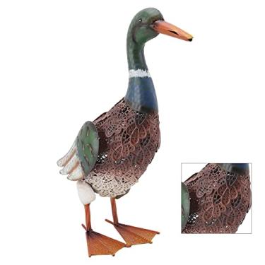 Imagem de Yctze Estátua de Pato Com Luz Solar LED - Decoração de Jardim de Ferro à Prova d'água - Figura de Pato Pintada Adorável para Gramados, Quintais e Pátios