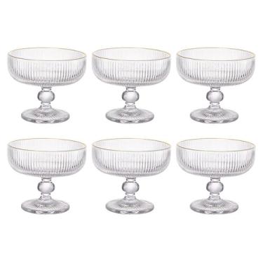 Imagem de Jogo de 6 taças para sobremesa Cameratta em cristal ecológico com borda dourada 310ml D11,8xA9,8cm