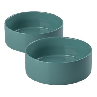 Imagem de SPUNKYJUNKY Tigela de cerâmica para cães e gatos de 1,700 g, tigela de água moderna e pesada para comida verde claro (pacote com 2)