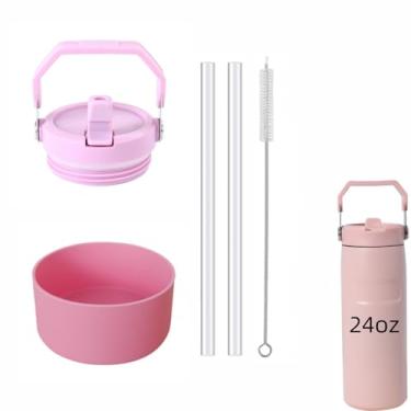 Imagem de 1 peça de substituição para tampa de copo Stanley IceFlow Flip Straw 2.0 garrafa de água 680 g, além de bota protetora de silicone para fluxo de gelo de 680 g, com 2 canudos de substituição e 1 escova