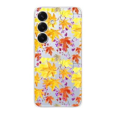 Imagem de Blingy's Capa para Samsung Galaxy S25 Plus, estampa de folhas de outono douradas, divertida, estilo outono, transparente, capa protetora transparente de TPU (6,7 polegadas com folhas coloridas de