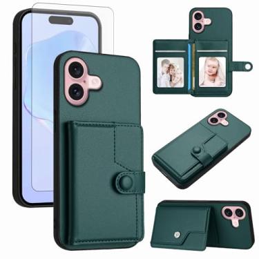 Imagem de Asuwish Capa de telefone para iPhone 16 de 6,1 polegadas com protetor de tela de vidro temperado RFID fino suporte para cartão de crédito acessórios para celular i Phone16 i16 16 capa feminina