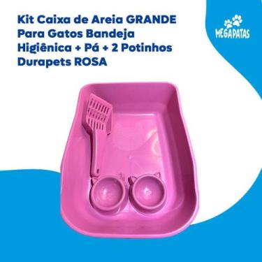 Imagem de Kit Caixa de Areia GRANDE Para Gatos Bandeja Higiênica Pá 2 Potinhos D