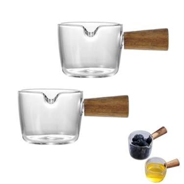 Imagem de Mini copo medidor de vidro de 50 ml, bico único, copo de medição de café, copo de dose de café com cabo de madeira para creme de leite