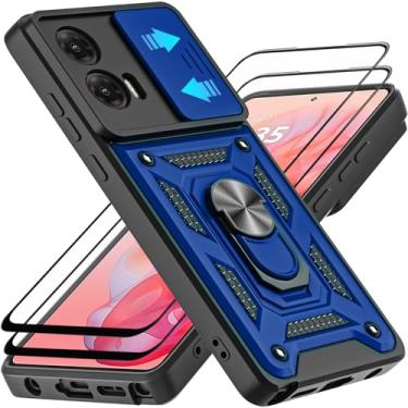 Imagem de AKINIK Capa para Motorola Moto G Stylus 5G 2024, com protetor de tela de vidro temperado [2 peças] e capa deslizante para câmera, suporte de anel de rotação de 360° [grau militar] capa (azul)