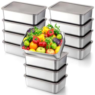 Imagem de Blushtier 12 recipientes de armazenamento de alimentos de aço inoxidável com tampas marrons, lancheira de metal de 623 g, recipiente de preparação de refeições empilhável reutilizável para cozinha