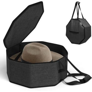 Imagem de Yosoo Health Gear Caixa de Armazenamento de Viagens de Saco de Saco, Organizador Portátil de Papelão de Grande Capacidade Dobrável Com 2 Alças para Homens, Segure 5 Chapéus de Feltro, 43x18 Cm de