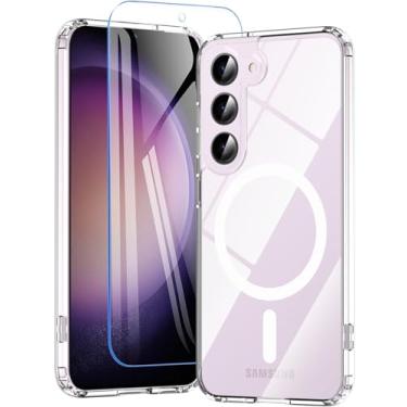 Imagem de Capa para Samsung Galaxy S23 com 200% mais forte magnética, capa para celular S23 com protetor de tela, proteção de nível militar antiamarelamento, capa fina para Galaxy S23 5g capa antiarranhões à