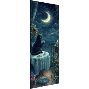 Imagem de Zariocy Kits de arte de diamante grande 5D para adultos gato preto, pintura de diamante DIY arte de paisagem redonda broca completa diamante bordado pinturas artísticas artesanato para decoração de
