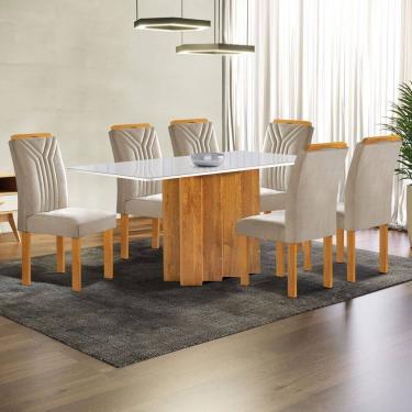 Imagem de Mesa de Jantar 6 Lugares Lorena Londres com Vidro Cinamomo/Off White/Bege Claro - Cel Móveis
