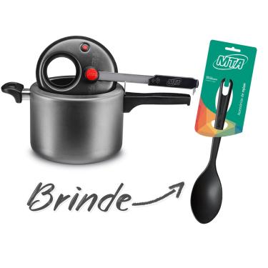 Imagem de Panela de Pressão Grafite 4,5 Litros Antiaderente Visor de Vidro na Tampa - Mta Brinde Colher