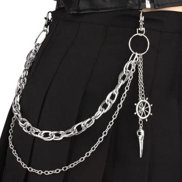 Imagem de Longita Corrente de calça para homens, correntes de jeans para mulheres, corrente de bolso para calças, motociclista, quadril, punk, leme, acessório de prata, moda moderna para festivais de música