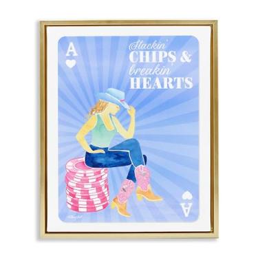 Imagem de Stupell Industries Stackin' Chips And Breakin' Hearts Tela flutuante emoldurada dourada design de arte de parede por Hillary Holt, 21 x 17
