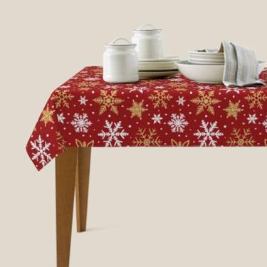 Imagem de Aytipun Toalha de mesa retangular de Natal vermelha escura 152 x 213 cm dourada branca com tema de férias de inverno toalha de mesa decorativa sazonal rústica para festa interna, cozinha, jantar