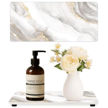 Imagem de 2 bandejas de secagem de pedra absorvente de água para pia de banheiro, balcão de cozinha, bandeja dispensadora de sabonete, pia de cozinha de diatomita, tapete de secagem rápida, bandejas de secagem