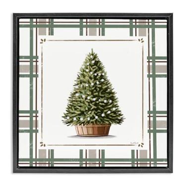 Imagem de Stupell Industries Árvore de Natal em vaso xadrez preto emoldurado tela flutuante arte design de parede por Elizabeth Tyndall, 63 x 63 cm