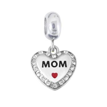 Imagem de BlingNuts Pingente de coração com pingente de mãe "I Love You Forever Sparkling Mother" compatível com pingentes Pandora Pulseiras Presentes
