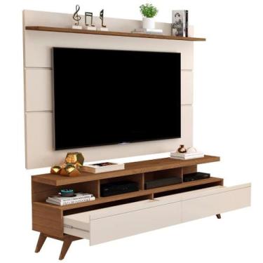 Imagem de CONJUNTO DE RACK + PAINEL VIV. COR FREIJÓ / OFF WHITE 1.60m PARA TV AT