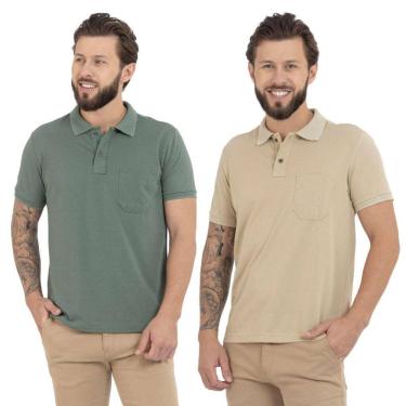 Imagem de Kit 2 Camisa Polo Masculina Pique Jacquard com Bolso Casual