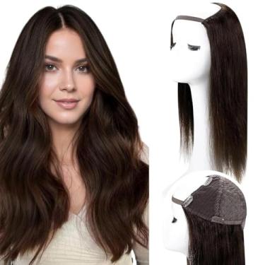 Imagem de RUNATURE Peruca U Part marrom, cabelo humano real em U, perucas para mulheres, clipe sem cola com tampa do meio, sem deixar de fora, cabelo comprido, 50 cm, 150% de densidade