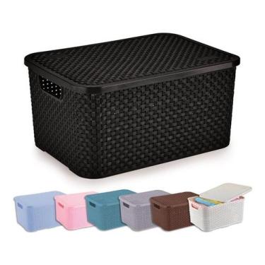 Imagem de Cesto Eco Organizador Rattan Médio Com Tampa - Nitron, Preto