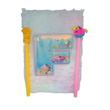 Imagem de Kit Caderno Escolar Fofo letra gliter tie day pelucia colorido ACOMAPA