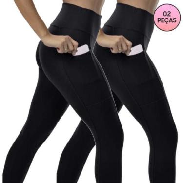 Imagem de Kit 02 Calças Leggings Fitness Para Academia em Bolsos Laterais em Pol