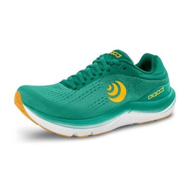 Imagem de Topo Athletic Tênis de corrida feminino Magnifly 5 confortável leve acolchoado durável 0 mm Drop Road Tênis atlético para corrida na estrada, azul-petróleo/ouro, 40