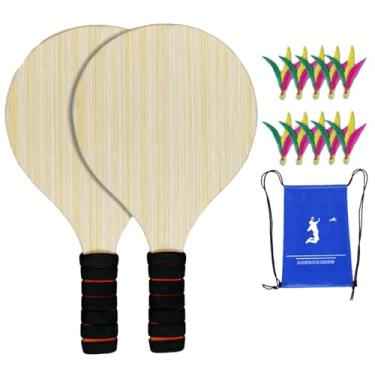 Imagem de IEUDNS Conjunto de 2 peças de raquetes de badminton de madeira, conjunto de raquetes de peteca, presentes para jogos, treinamento, prática de raquete de, 10 Bolas Pequenas