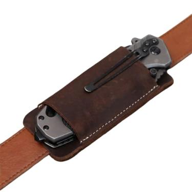 Imagem de Sanseenia Bainha de faca de couro, bainha de faca de transporte horizontal para cinto, coldre de canivete de bolso, organizador de bolsa de cinto de bolso EDC para homens, design de fundo aberto (café