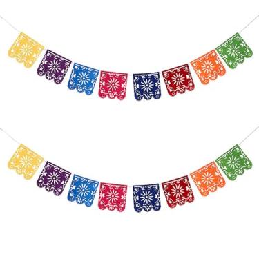 Imagem de Pacote com 2 banners de decoração de festa mexicana, faixa colorida de feltro do dia dos mortos, guirlanda de chá de bebê Fiesta, bandeiras Cinco de Mayo