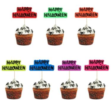 Imagem de 28 Pcs Halloween Cake Decorations - Happy halloween Cupcake Toppers with Pumpkin, Bat, Ghost, Witch, Spider Design for Halloween Theme Party, Baby Shower Kids Birthday Party Supplies