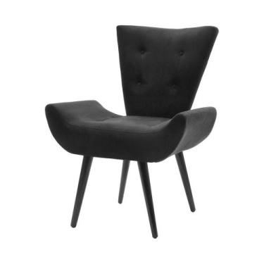 Imagem de Poltrona Decorativa Emilia Pé Palito Em Suede - Preto - Cor: Preto - R
